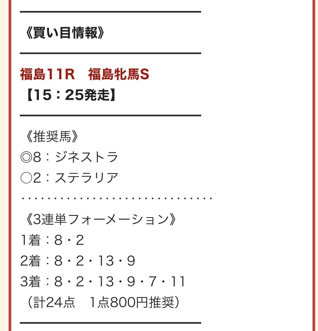 2023年4月22日福島11R福島牝馬S的中馬券