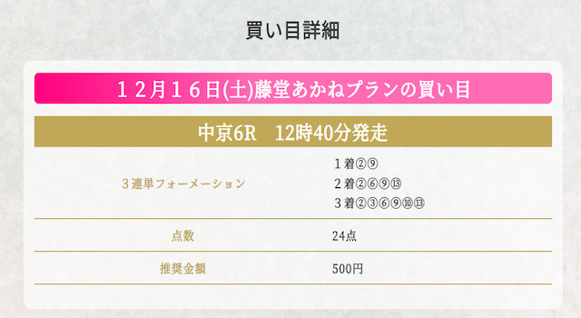 2023年12月16日中京6R2歳未勝利的中馬券