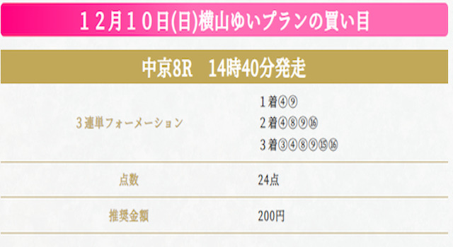 2023年12月10日中京8R3歳以上1勝クラス的中馬券