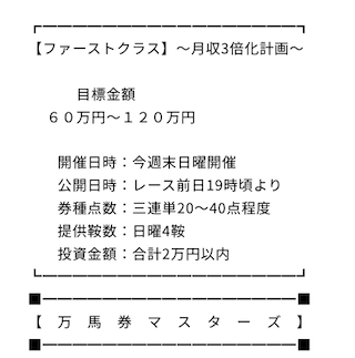 万馬券マスターズが販売しているプランの内容