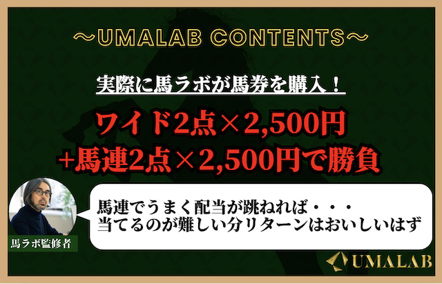 ワイド2点×2,500円+馬連2点×2,500円で勝負した結果