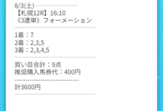 2024年08月03日ライトニングプラン買い目