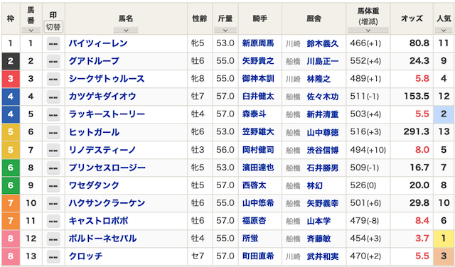 2024年09月26日船橋8R出馬表