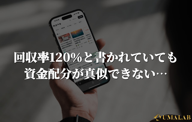 回収率120％と書かれていても、資金配分が真似できない…