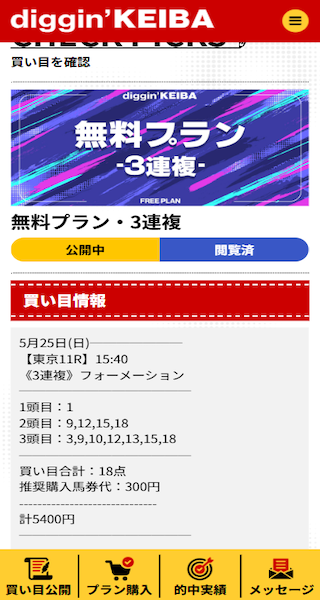ディギン競馬　買い目