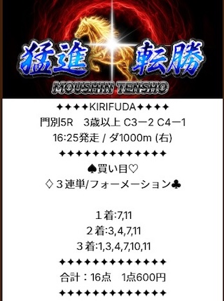 2025年11月13日猛進転勝プランの買い目
