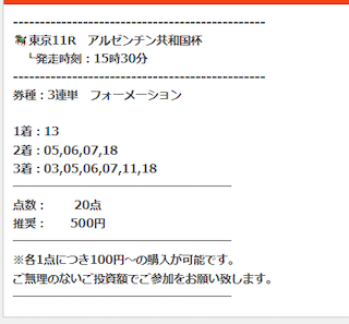2025年11月09日東京11Rの買い目