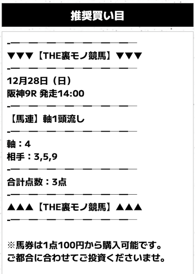 the裏モノ競馬2025年12月28日の無料予想