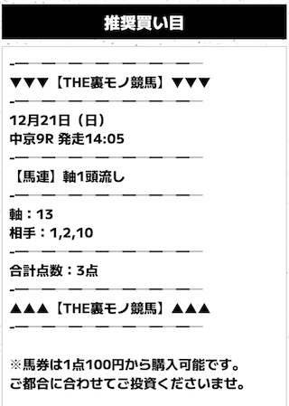 裏もの競馬2025年12月21日の無料予想