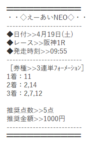 2025年04月19日勝利演算システムプランの買い目