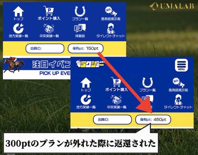 ラクショープラスから返還されたポイント