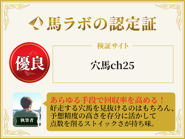 穴馬ch25の優良認定証画像