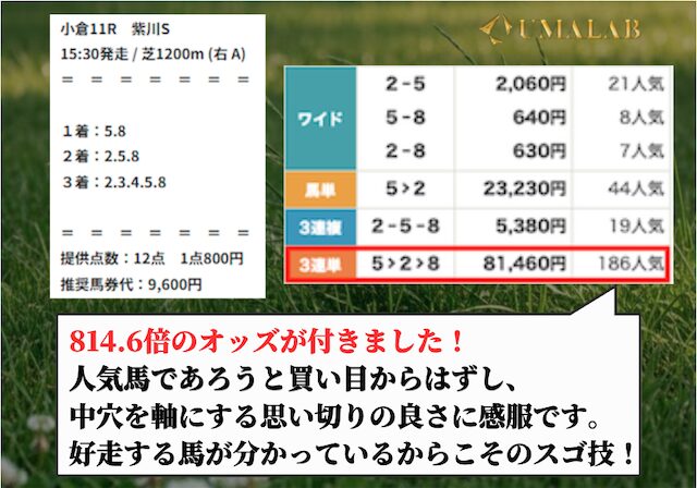 テキラボの有料予想の払い戻し画像