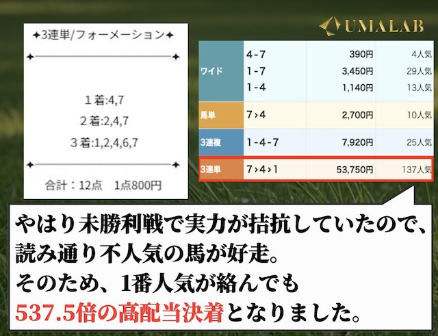 ウマフル有料予想の結果。