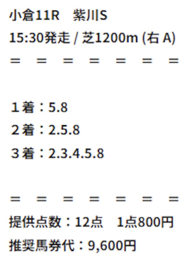 小倉11Rの紫川Sの買い目画像