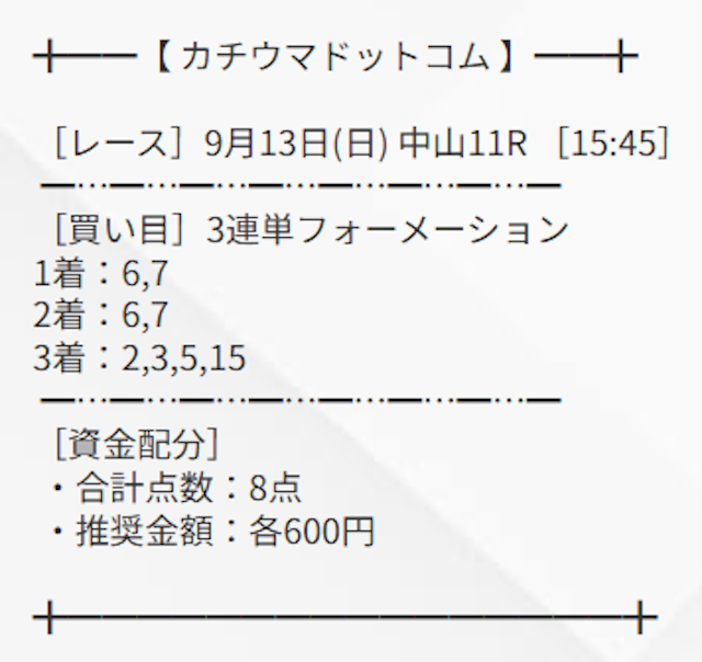 カチウマドットコムの有料予想買い目
