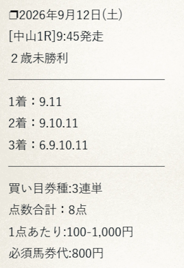 颯の『インシラベ』の買い目