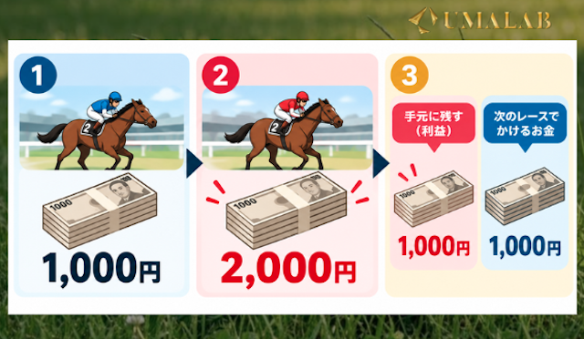 「複勝転がしのコツ」の資金配分画像