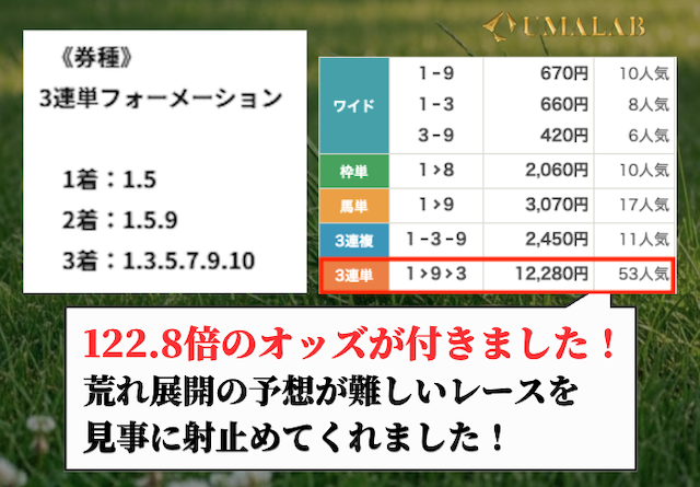 カチスジの有料予想の結果画像