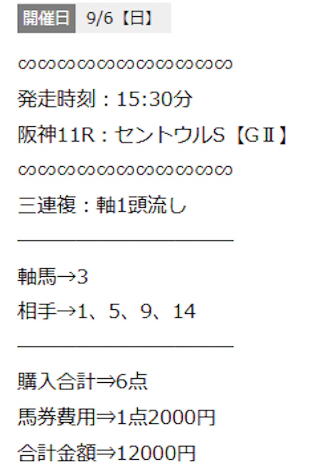 競馬厳選の無料予想の買い目画像